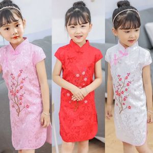 Cô gái họa tiết hoa mai sườn xám trẻ em Truyền Thống Trung Quốc đỏ qipao trang phục năm mới váy Chi-Pao