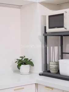 Microwave Oven Rice Cooker Shelf Rack Pull Out Rack Organizers with Hooks 2 Layer Rice Cooker Rack Stand Kitchen Racks Organizer Expandable Rice Cooker Rack Height Adjustable Oven Stand Rack Condiments Shelf Free Hooks Household