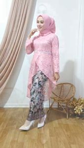 D20 Setelan kebaya syahrini brukat modern lengan panjang elegan mewah full furing kebaya wisuda kekinian