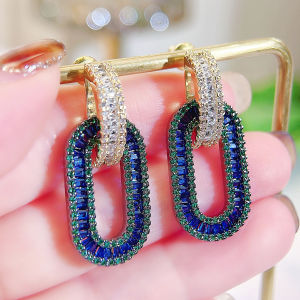 SEQUITO Fashion Costume Jewellery Yellow Gold Color Full Pave Setting White Blue Green AAA Cubic Zircon New Women Drop Earrings for Christmas Gift SE903