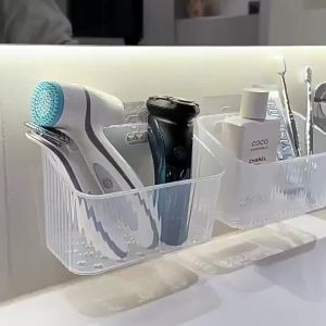Wall Mount Organizer For Bathroom Kitchen Living Room No Drilling Multi-functional Storage Box With Strong Adhesive Space-saving
