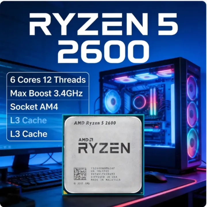 AMD | AMD Ryzen 5 2600 Desktop CPU 6 Cores 12 Threads 3.4GHz Max Boost 12MB L3 Cache AM4 Socket 12nm Gaming Processor