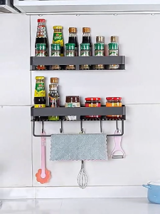Rak Bumbu Dapur Dinding Kitchen Rack Tempat Pisau Rak Gantung Rak Dapur Cat Coating Anti Panas Dan Anti Karat Bisa Dicuci