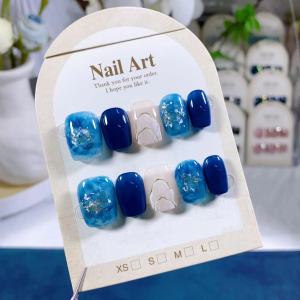 Handmade Fluorescent Nail Art Stickers Ocean Wind Atmosphere Dyeing Hand Drawing White Wearing False Nails Gentle Color Series