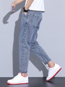 ROMON | Romon Summer Thin Mens Jeans Korean Style Trendy Loose Straight Casual Nine-Foot Long Pants Youth Popular Cotton Polyester Blend