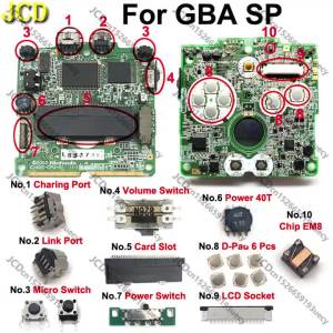JCD Motherboard Micro Power Volume Switch D-Pad Button Speaker Card Slot Socket LCD Screen FPC Connector For GBA SP Game Console