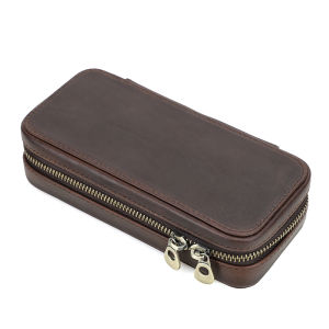 Hiram นาฬิกาแบบย้อนยุคสุดหรูเดี่ยวหนังแท้ดิสเพลย์กระเป๋าโน้ตบุ๊ค2ช่องสายนาฬิกาออแกไนเซอร์เคสแบบพกพากระเป๋าซิป