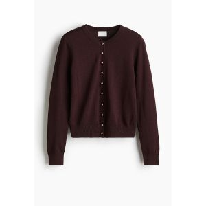 Warm Wine Red Knitted Cardigan Coat HM Womens Fashion Soft Long Sleeve round Neck Short Style Casual Regular Fit Winter New Arrival
