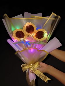 sun flower bouquet (handmade crochet) 3pcs sunflower with free 1pcs small rose