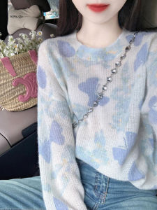 หลวม Fit Butterfly ถัก เสื้อสเวตเตอร์ ผู้หญิง เสื้อสวม ผ้าขนสัตว์แคชเมียร์ผสม Heattech ความร้อนสบาย ฤดูใบไม้ร่วง ฤดูหนาว แฟชั่น เสื้อท่อนบน