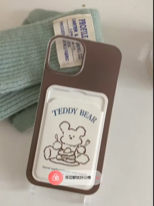 Cute cartoon bear brown card case phone case for iPhone 11 12 13 14 15 16 Pro Max Plus TPU anti drop cover with hanging rope for iPhone16 case