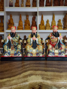 Three Gods Days Official Official Water Official Statue Painted Ornaments Display Worship Camphor Wood Carving Three Yuan Emperor Handmade