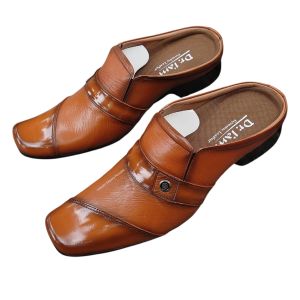 SEPATU SANDAL SELOP FORMAL SEPATU BUSTONG PRIA KULIT SAPI 100% KODE B6038 MARUN ( PRODUKSI SENDIRI )