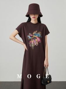 Retro Style Colorful Print Round Neck Short Sleeve Loose Dress