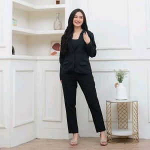 blazer wanita kantoran hitam bahan semiwoll premium