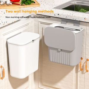 Trash Can 9L Kitchen Hanging Dustbin With Lid Toilet Bathroom Wall Mounted Rubbish Bin Kitchen Garbage Can Anti-odor Trash Can
