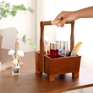 ตะกร้าไม้สักมีที่ถือ ใส่ผลไม้ กระเช้าไม้ใส่เครื่องปรุง ถาดไม้ใส่ของ ตะกร้าไม้เนื้อแข้งใส่ขนมปังวินเทจ