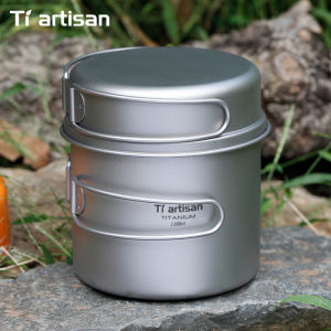 Tiartisan Titanium Folding Handle Camping Pot Frying Pan Set Lightweight Portable Cookware Equipment For Outdoor Hiking Picnic