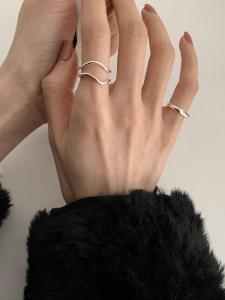 Minimalist Wave Pattern Double Layer Open Ring for Women Fashionable Commute Design Unique Style Alloy Material Unset Ring