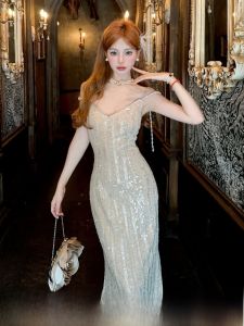 Moxi Star River Mermaid Sequin Dress Design Sensual Party Glowing High-End Lady Strap Long Dress Elegant High Waist Long Skirt