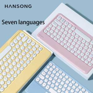 Multilingual Bluetooth Round keycap Keyboard  for iPad Air Pro Wireless Rechargeable Keyboard for Phone Tablet Laptop Universal