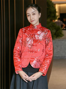Red Chinese Style Cotton Jacket Womens Tang Suit Young Style Small Size Button up Top Quality Fabric Winter Fashion Ladies Wear