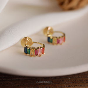 Colorful Zircon Mosquito Coil Tray Clip-On Earrings No Piercing Required Womens High-End Sensation Ear Rings Color Collision