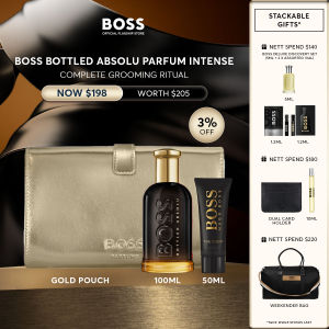 BOSS Complete Grooming Ritual | BOSS Bottled Absolu Parfum Intense 100ml + Complimentary Shower Gel 50ml + Gold Pouch