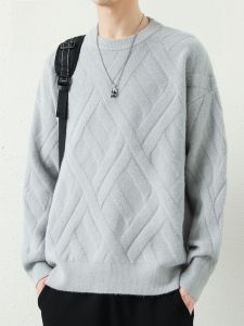 ROMON | Loose Fit Mens Knitted Sweater Round Neck Pullover Base Layer Shirt Casual Style Pure Color Knitwear Romon Brand Autumn Season