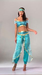 2023 New Princess Jasmine Costume Blue Women Belly Dance Performance Arab Outfits Carnival Halloween Costume For Women