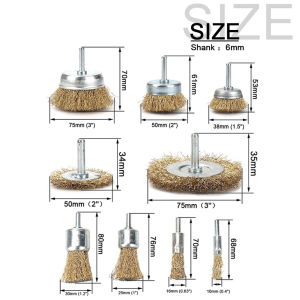 Si Fang | 9 Pieces Brass Coated Wire Brush Drill Attachment Set with 1/4 inch Shank for Cleaning Rust Stripping Polishing Deburring