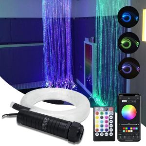 MEMEOKON | 6W RGBW LED Whip Fiber Optic Cables 200strands 0.75mm Bluetooth Waterfall Curtain Light for Window Sensory Room Home Decor