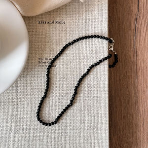 Elegant Black Agate Beaded Necklace for Women Simple High-End Silver Pendant Sweater Chain New 2025 Black Leather Rope Accessories