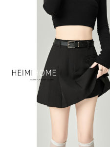 Black A-Line Mini Skirt for Women Spring Summer Autumn High Waist Anti-Light College Style Pleated Half Body JK Suit Commute