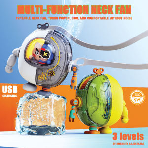 Mecha Hanging Neck Fan USB Rechargeable Mini Handheld Fan 900mah Bladeless Mute Necklace fan  3-Speed Adjustable Personal Portable Fan with Night Light Mech Style Decorative Fan Childrens day Gifts for Kids Students
