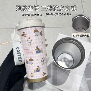 Cốc Nước Giữ Nhiệt Hình Chú Chó Chihuahua Dễ Thương Bằng Thép Không Gỉ 316 Dung Tích Lớn Cốc Nước Đi Kèm Cốc Cà Phê Dành Cho Nữ