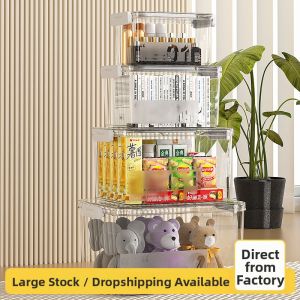 Storage Box for Home Organization with Lid Handled and Transparent