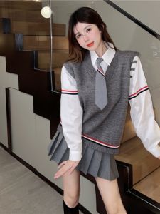 Sweet Japanese Style White Long Sleeve Shirt Womens College Fashion Commute JK Uniform Top Design Color Stripe Shirt
