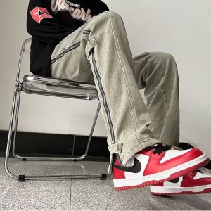 Slim Fit American Style Workwear Jeans Mens Spring Autumn Trendy High Street Straight Leg Splicing Pants Summer Thin Model