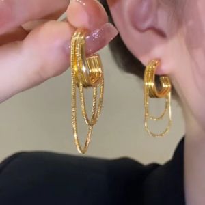 Feminine Temperament Metal Tassel Geometric Earrings 2024 New Design Jewelry Wedding Party Luxury Accessories For Womens Gift