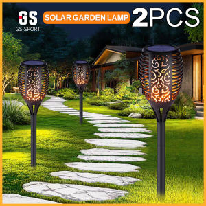 2PCS Waterproof Solar Torch Lamp Flickering LED Flame Stake Light for Halloween Outdoor Garden Xmas Decor
