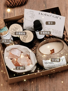 Coconut Aromatherapy Gift Set Coconut Candle Essential Oil Scented Matches Crystal Stone Gift Box Birthday Wedding Gift Home Decor