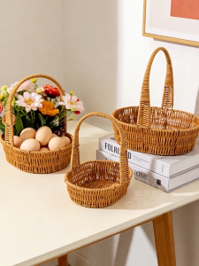 Waterproof Imitation Rattan Woven Carry Basket for Flowers Fruit Picnic Gifts Storage 3PCS Set