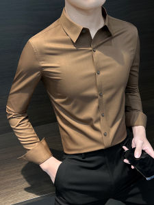 High-Quality Business Shirt Mens Long Sleeve 2025 New Style Fashionable Urban Anti-Stain Waterproof Fabric Casual Look