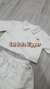 Oppa Style Shop Setelan Kerah Polo Zipper Celana Pendek Wanita / One Set Atasan Celana Wanita