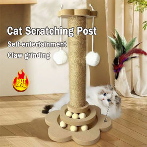 Sisal Cat Scratching Post Cat Climbing Post Cat Scratch Board Wear-Resistant Cat Tree with Track Balls Feather