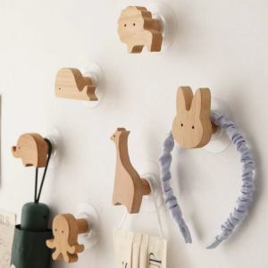 Cute Wall Wooden Hooks Childrens Room Animal Hook Wall Keychain Coat Hook Home Decoration Solid Wood Hook Hanger Kitchen Access