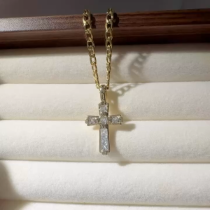 TBK Cross Necklace for Men 18K Gold Cubic Zirconia Accessories Hypoallergenic 943N
