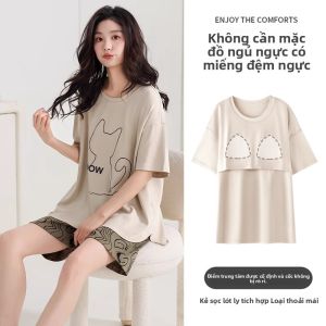 Bộ đồ ngủ MiiOW cho nữ làm  vải cotton nguyên chất nhẹ mát ngọt ngào có đệm ngực