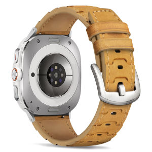 Strap suitable for Samsung Galaxy Watch Ultra 47mm retro hand-stitched leather metal buckle strap (2025/2024) - Strap